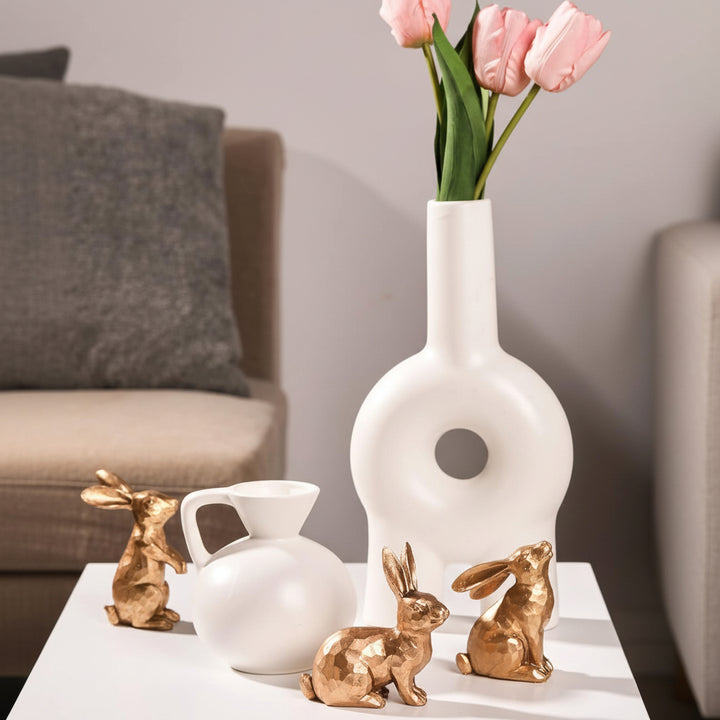 Easter Decor Bunny Figurines Gold Resin Rabbit Tabletop Set
