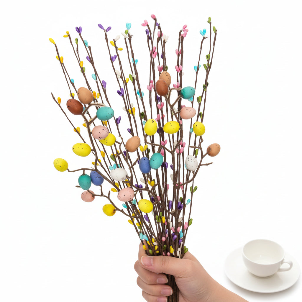 Artificial Easter Vine Stems Pastel Eggs Berries Decor