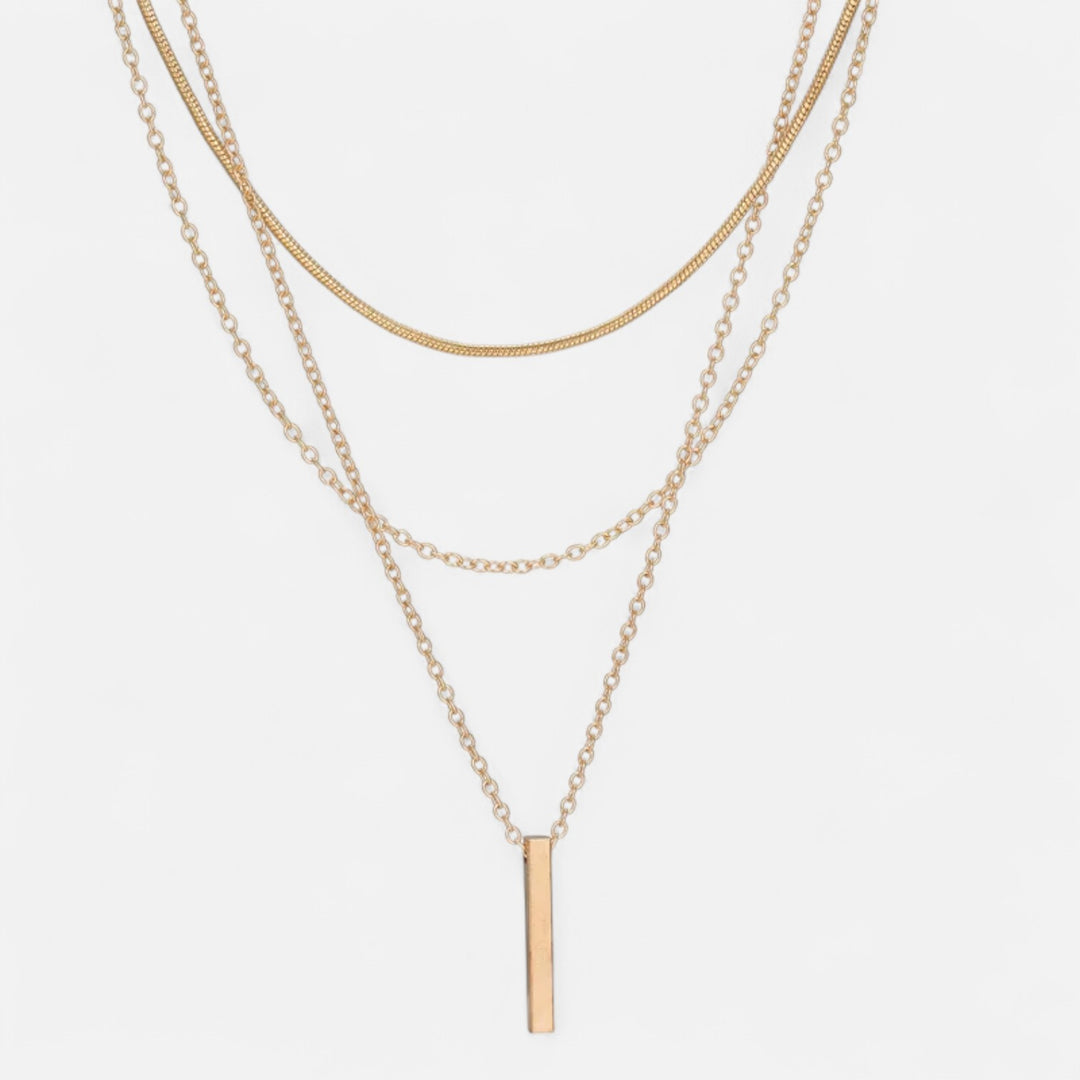 Celzoir | Collier Classy Femme à Pendentif Barre Superposée en Métal Doré – Style Vintage et Chaînes Multiples