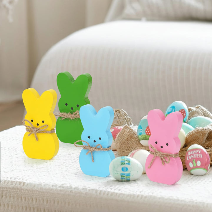 Easter Bunny Decor Wooden Tabletop Signs Pastel Spring Home Display