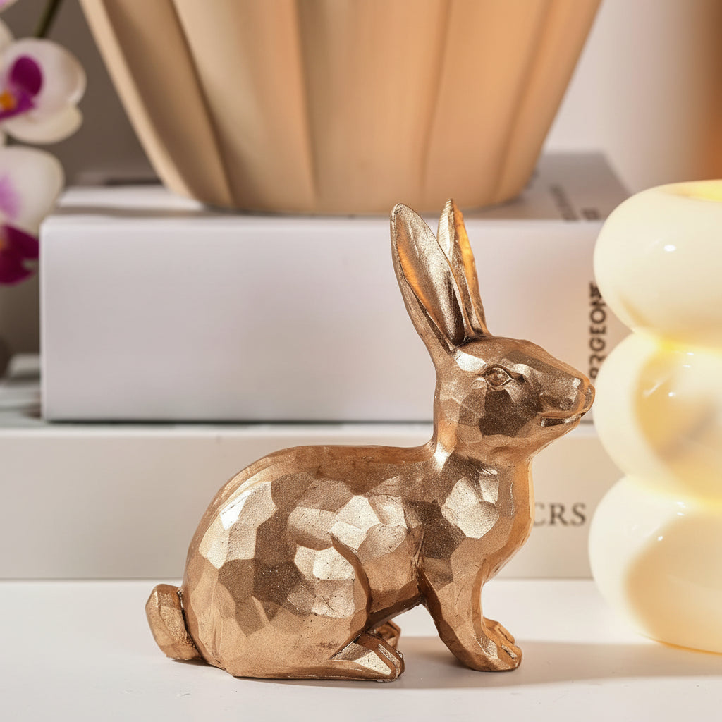 Easter Decor Bunny Figurines Gold Resin Rabbit Tabletop Set