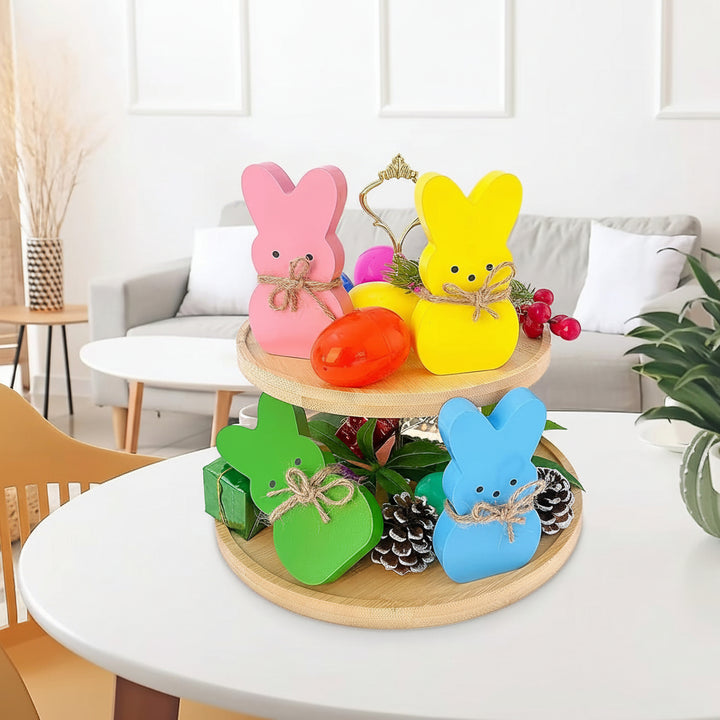 Easter Bunny Decor Wooden Tabletop Signs Pastel Spring Home Display