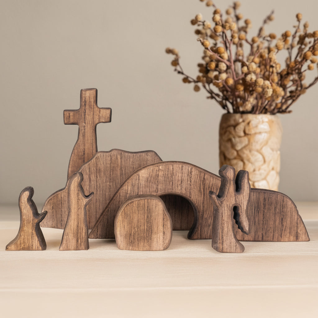 Presepe in Legno Decorazione Cristiana da Tavolo per la Resurrezione di Pasqua