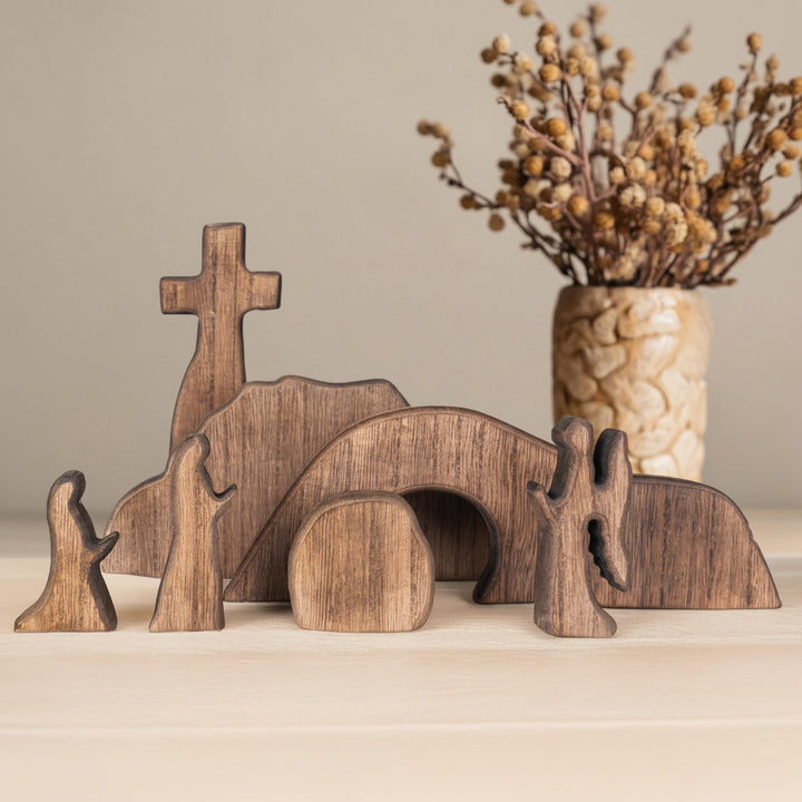 Presepe in Legno Decorazione Cristiana da Tavolo per la Resurrezione di Pasqua