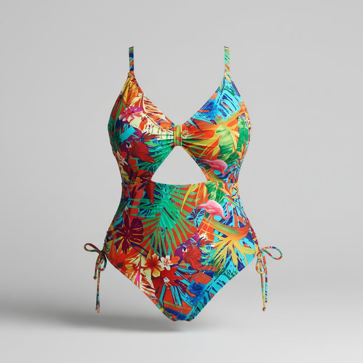 Floral One Piece Swimsuit V Neck High Stretch Beach Vacation Wear