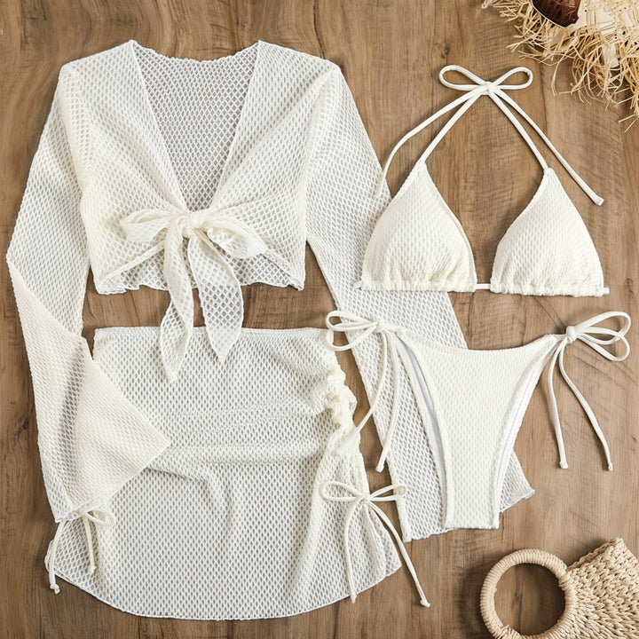 Set Bikini con Lacci, Spalle Scoperte, Costume da Bagno ad Alta Elasticità