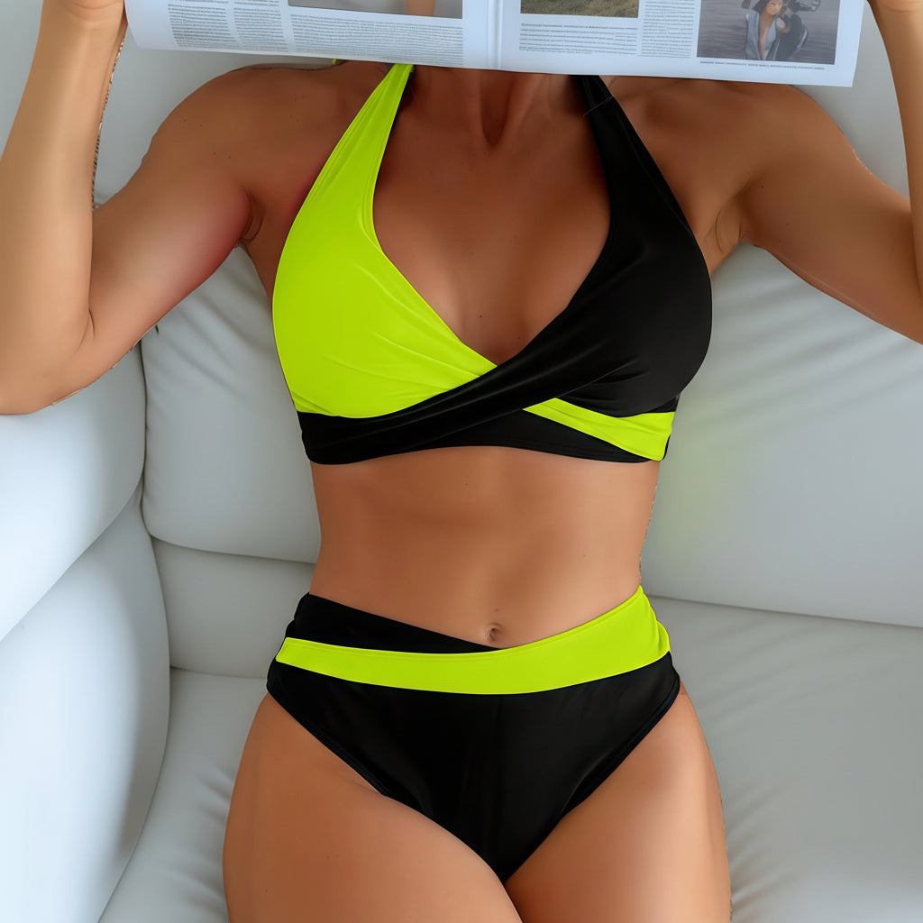 Bikini Set Women Cutout Patchwork High Stretch Two Piece