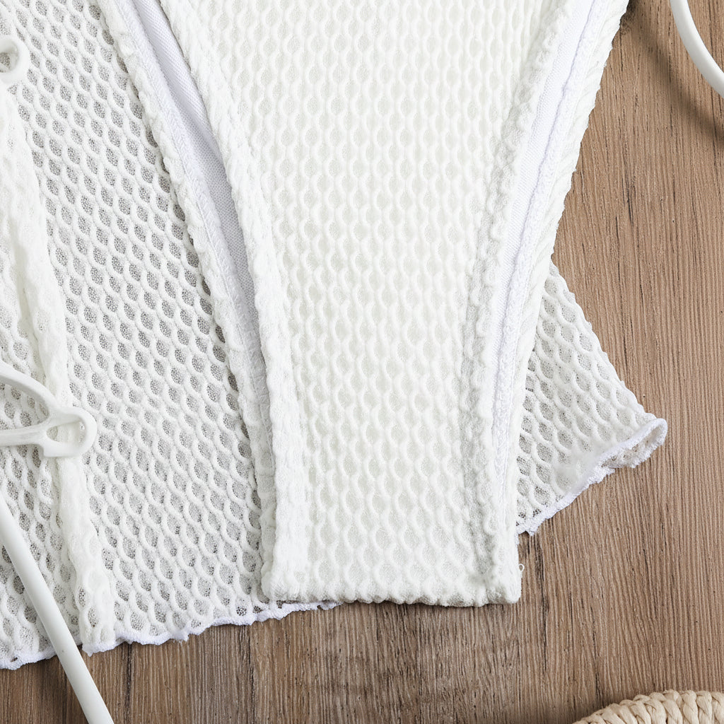 Set Bikini con Lacci, Spalle Scoperte, Costume da Bagno ad Alta Elasticità