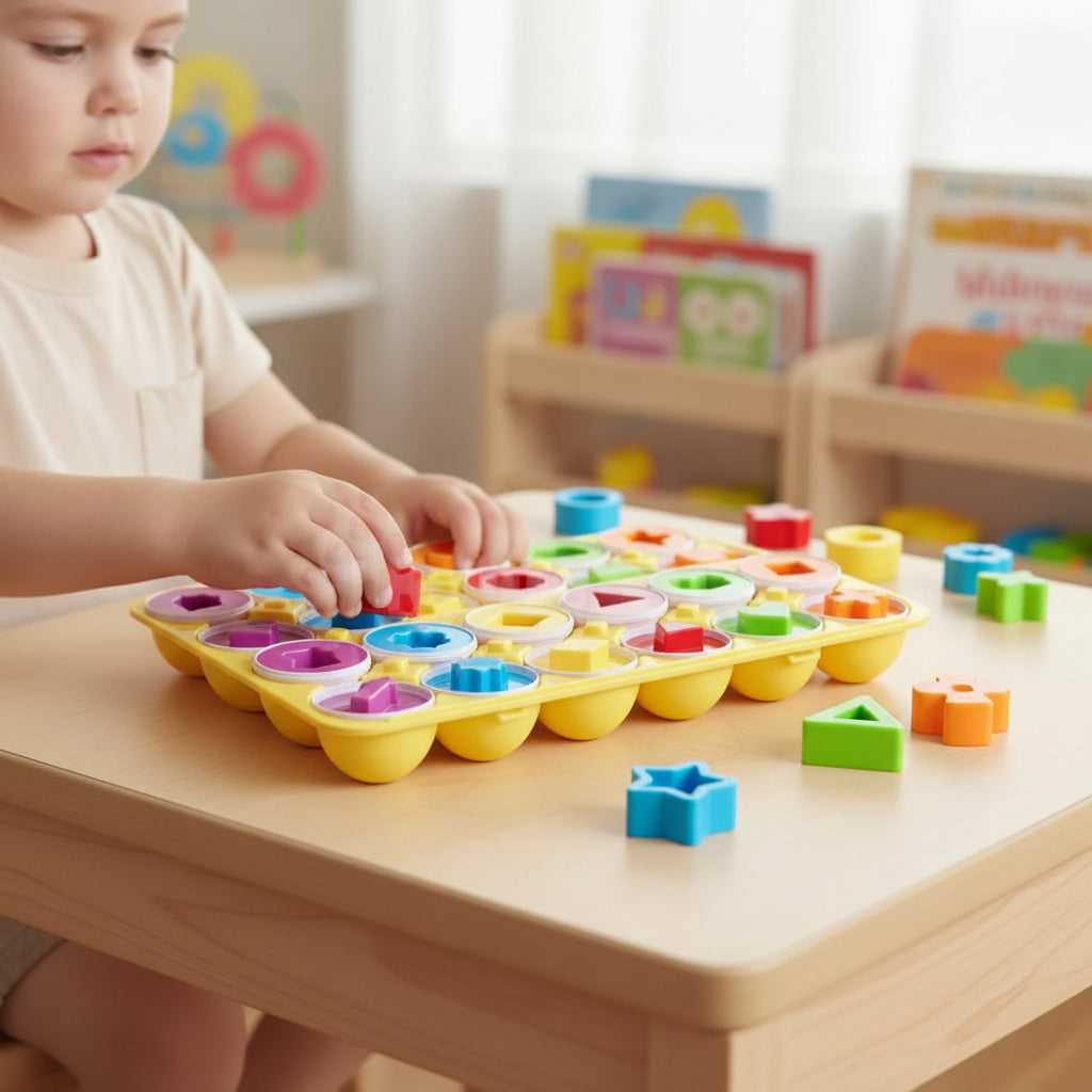 Gioco educativo per bambini piccoli Set di apprendimento con uova geometriche da ordinare per forma