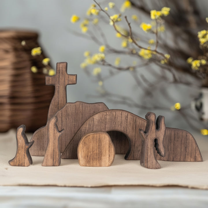 Presepe in Legno Decorazione Cristiana da Tavolo per la Resurrezione di Pasqua