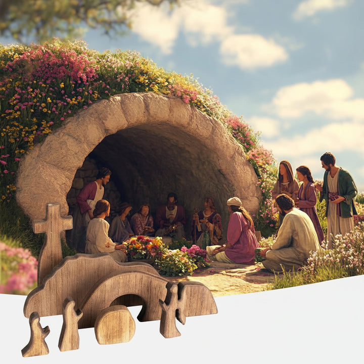 Presepe in Legno Decorazione Cristiana da Tavolo per la Resurrezione di Pasqua
