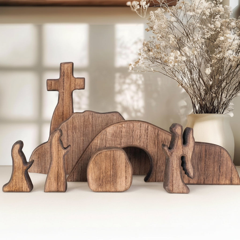 Presepe in Legno Decorazione Cristiana da Tavolo per la Resurrezione di Pasqua