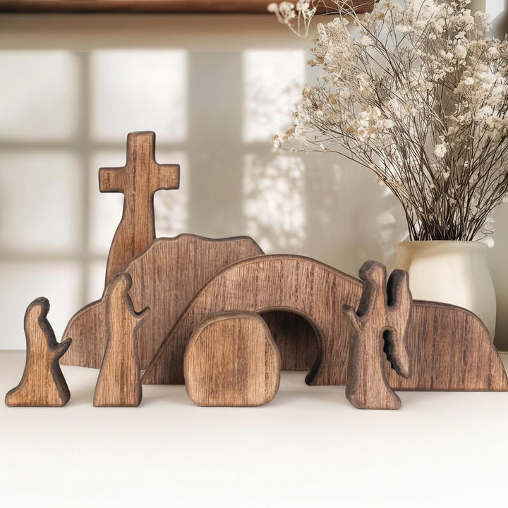 Presepe in Legno Decorazione Cristiana da Tavolo per la Resurrezione di Pasqua