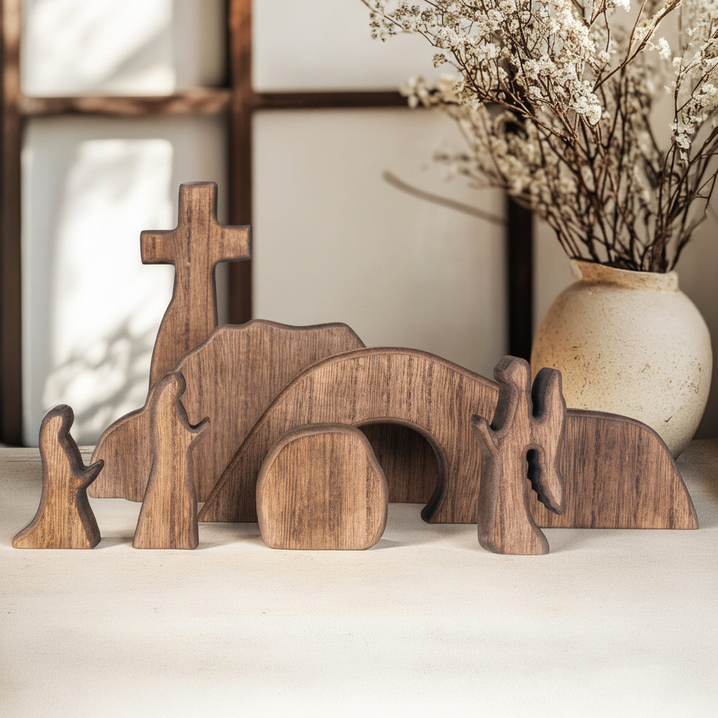 Presepe in Legno Decorazione Cristiana da Tavolo per la Resurrezione di Pasqua