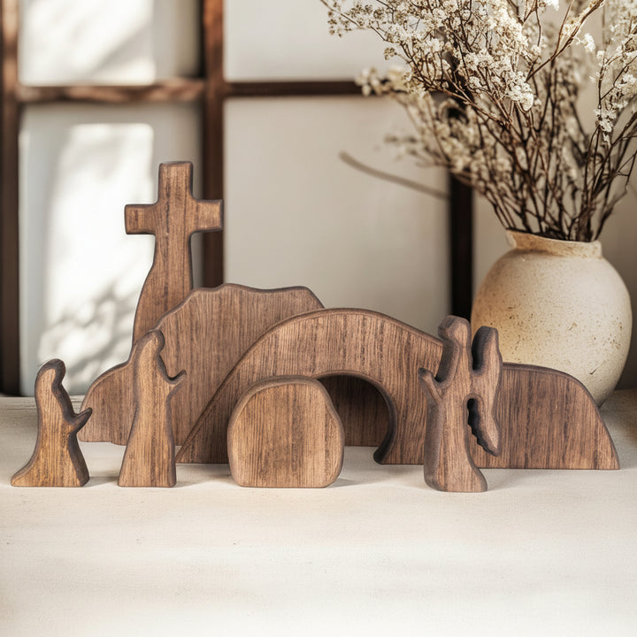Presepe in Legno Decorazione Cristiana da Tavolo per la Resurrezione di Pasqua