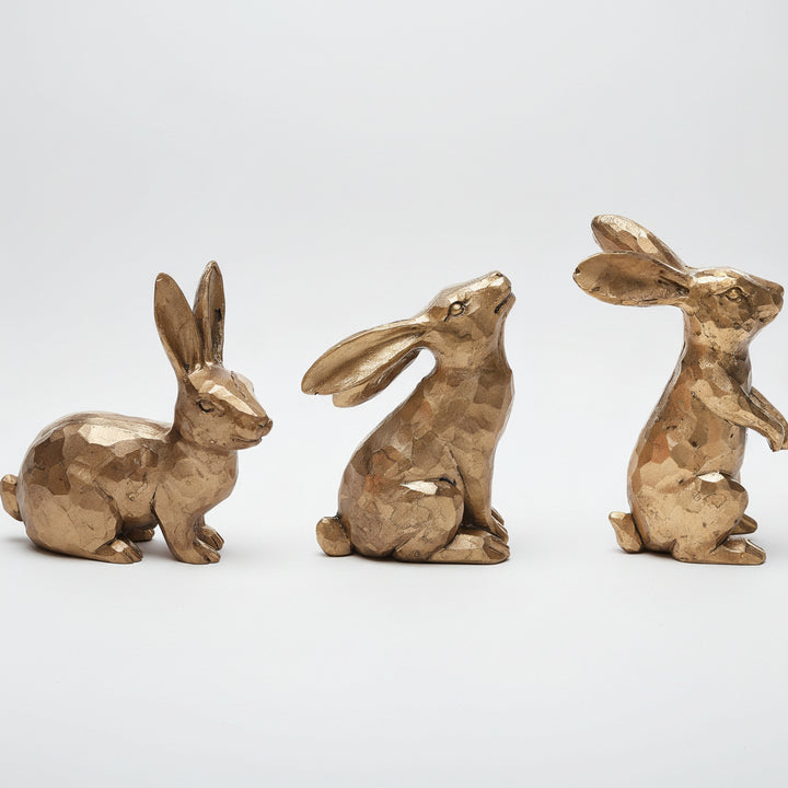 Easter Decor Bunny Figurines Gold Resin Rabbit Tabletop Set