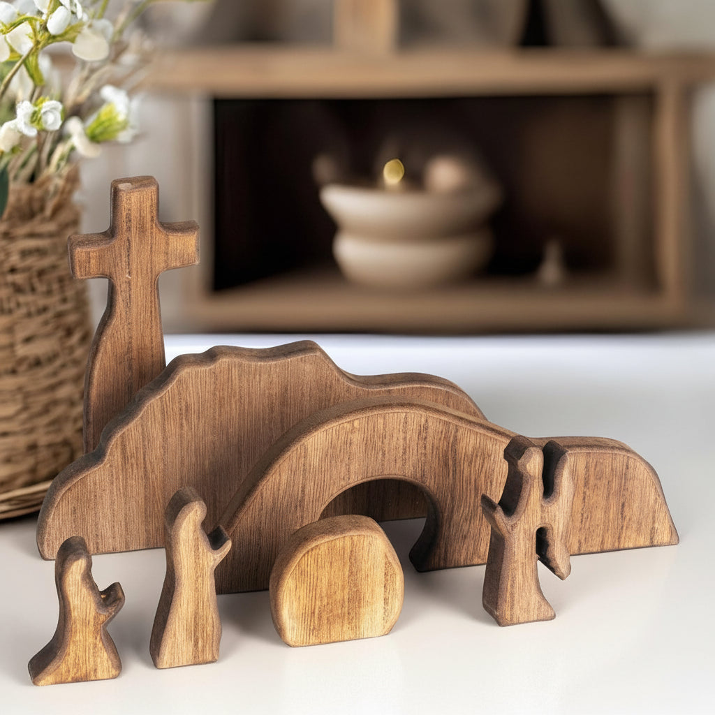 Presepe in Legno Decorazione Cristiana da Tavolo per la Resurrezione di Pasqua