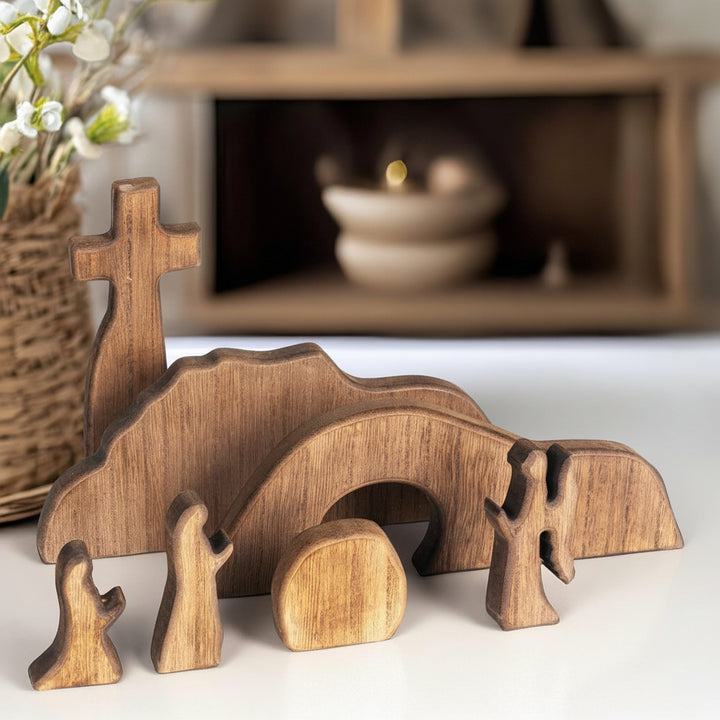 Presepe in Legno Decorazione Cristiana da Tavolo per la Resurrezione di Pasqua