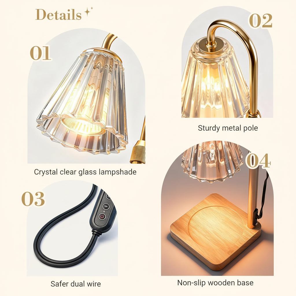 Candle Warmer Lamp Electric Dimmable Glass Shade Desk Light
