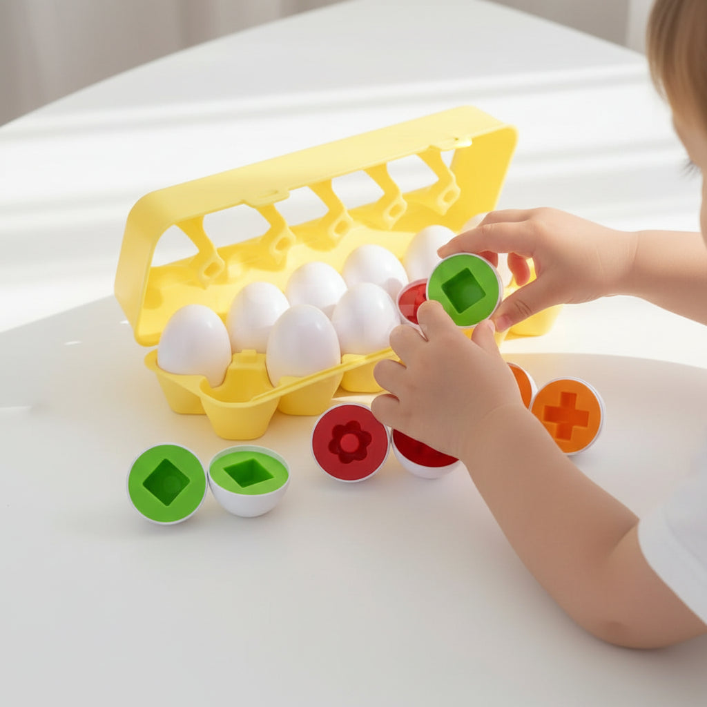 Gioco educativo per bambini piccoli Set di apprendimento con uova geometriche da ordinare per forma