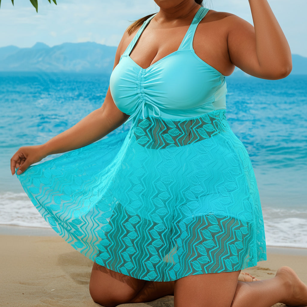 Sexy Lace V Neck Swimsuit High Stretch Swimwear Vacation