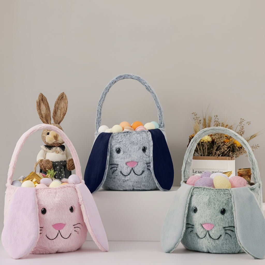 Borsa Morbida a Forma di Coniglio Pasquale con Cesto per Caramelle e Uova