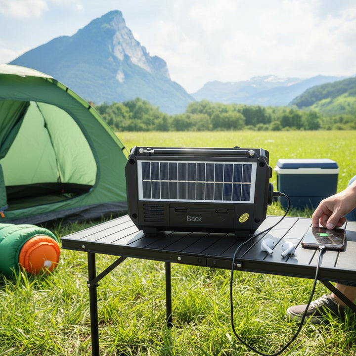 Solar Powered Emergency Radio Bluetooth Flashlight USB Charging