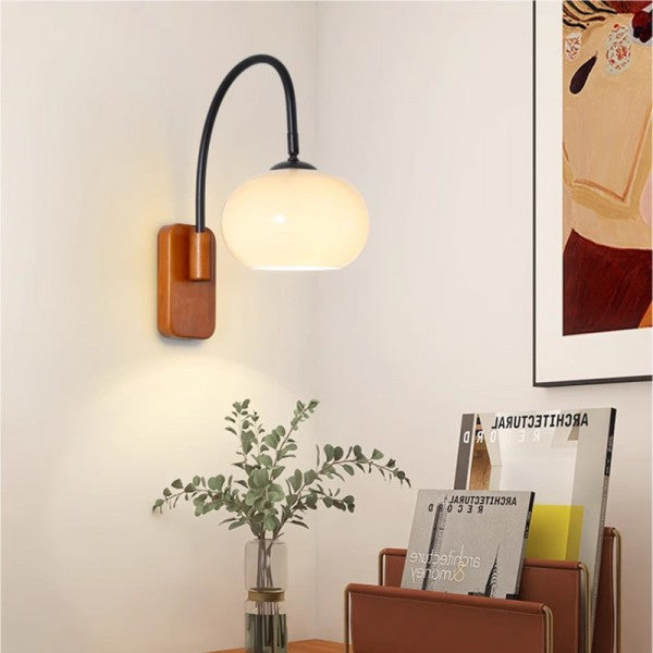 Applique Murale Design Éléganter en Verre Kaki et Bois pour Salon et Chambre - Lumière Chaleureuse et Moderne 3