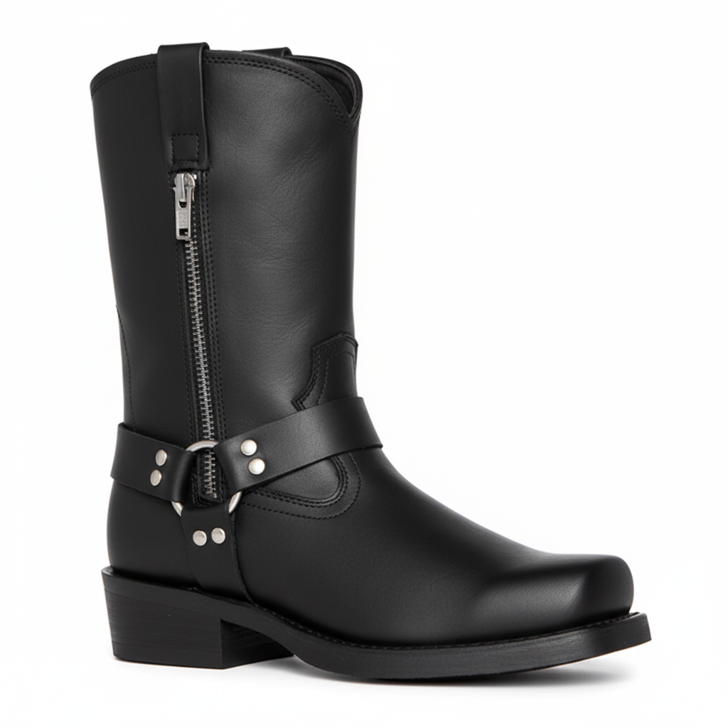 Stivali Moto Uomo Pelle Impermeabili Slip On Stile Harness