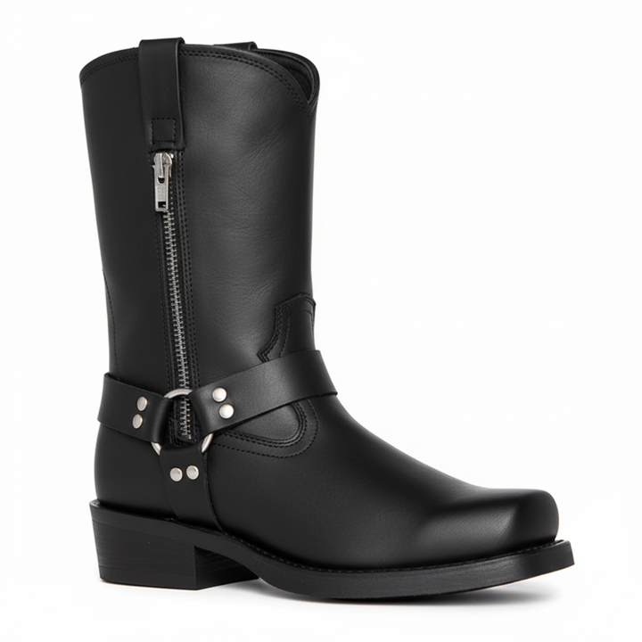 Stivali Moto Uomo Pelle Impermeabili Slip On Stile Harness