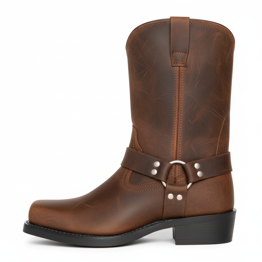 Stivali Moto Uomo Pelle Impermeabili Slip On Stile Harness