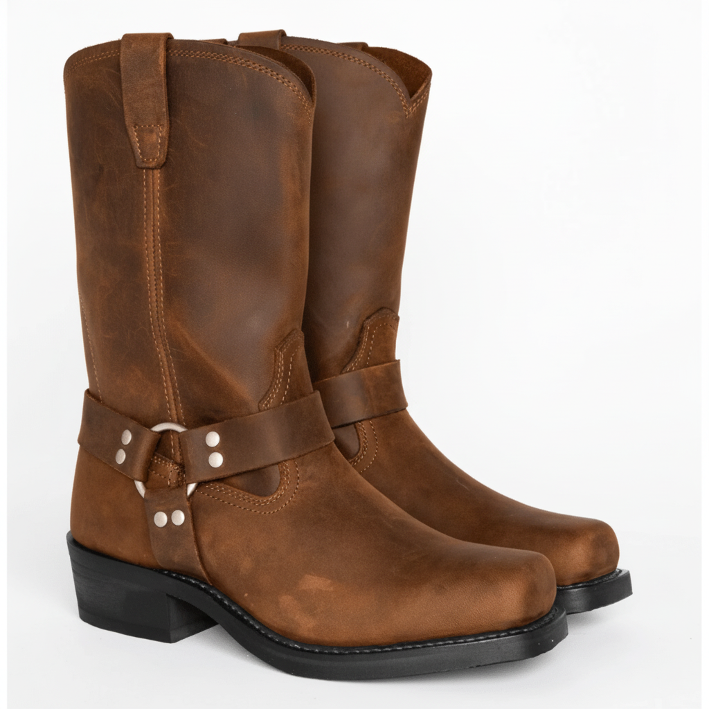 Stivali Moto Uomo Pelle Impermeabili Slip On Stile Harness