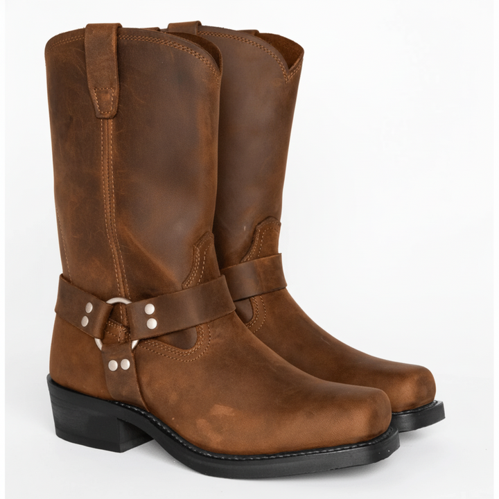 Stivali Moto Uomo Pelle Impermeabili Slip On Stile Harness