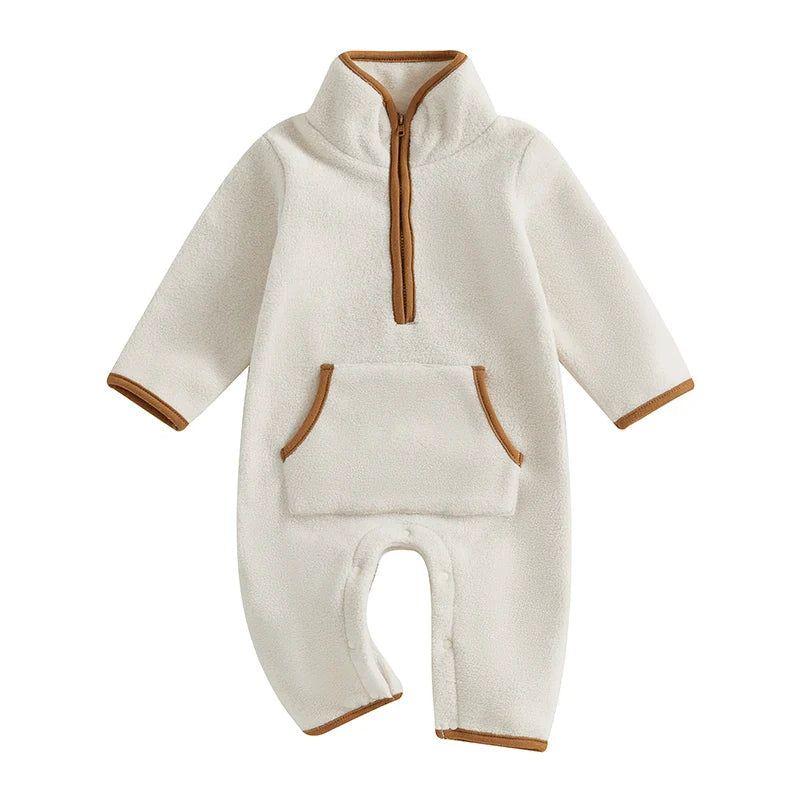 Barboteuse Douillette pour Tout-Petits en Peluche Chaude avec Manches Longues et Poches – Confort Automne/Hiver 0