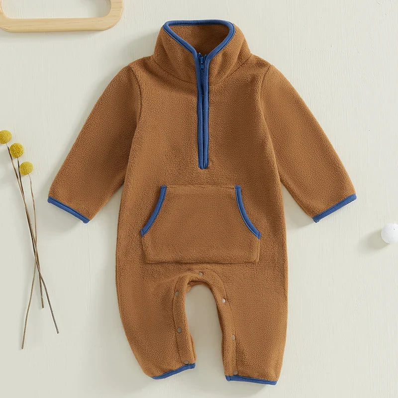 Barboteuse Douillette pour Tout-Petits en Peluche Chaude avec Manches Longues et Poches – Confort Automne/Hiver 2