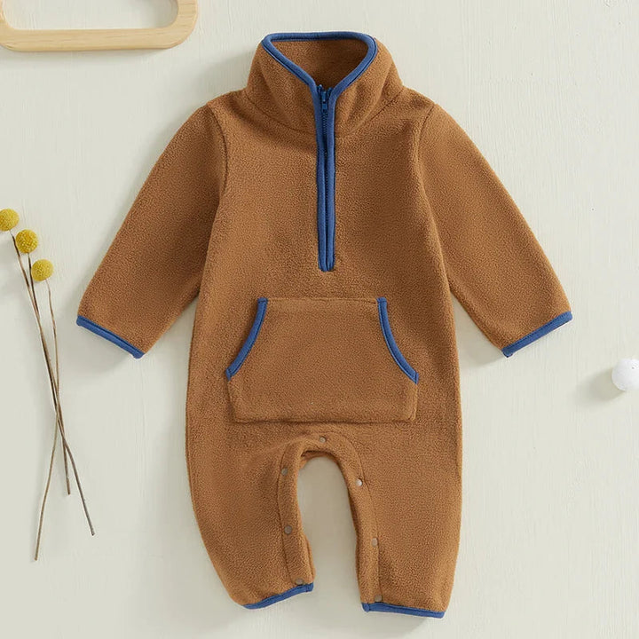 Barboteuse Douillette pour Tout-Petits en Peluche Chaude avec Manches Longues et Poches – Confort Automne/Hiver 2