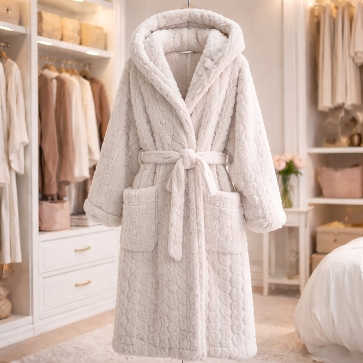 Hooded Womens Bathrobe Long Sleeve Lounge Robe Winter