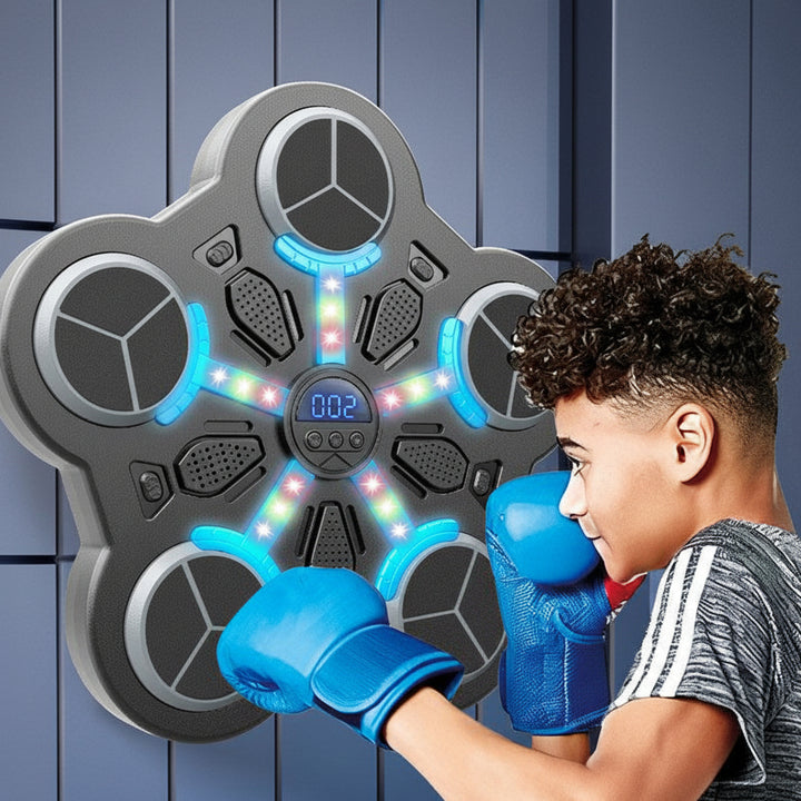Kids Boxing Trainer Wall Target Game Lights Music Gloves