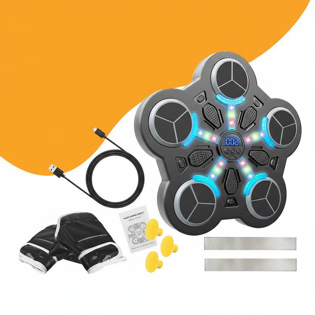 Kids Boxing Trainer Wall Target Game Lights Music Gloves