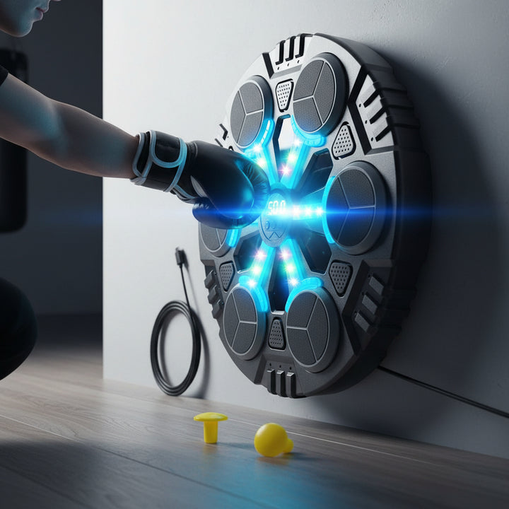 Kids Boxing Trainer Wall Target Game Lights Music Gloves