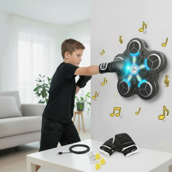 Kids Boxing Trainer Wall Target Game Lights Music Gloves