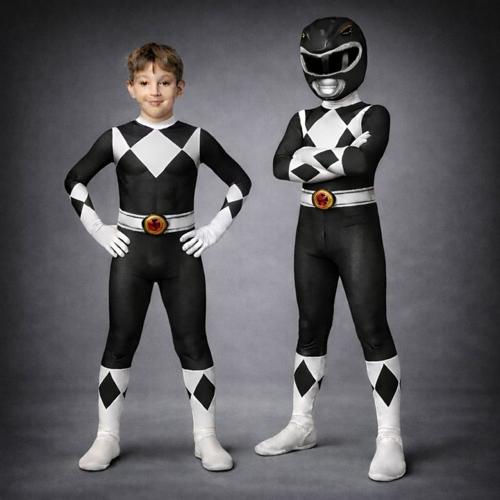 Dětský kostým superhrdiny s overalem a maskou na karnevalovou párty