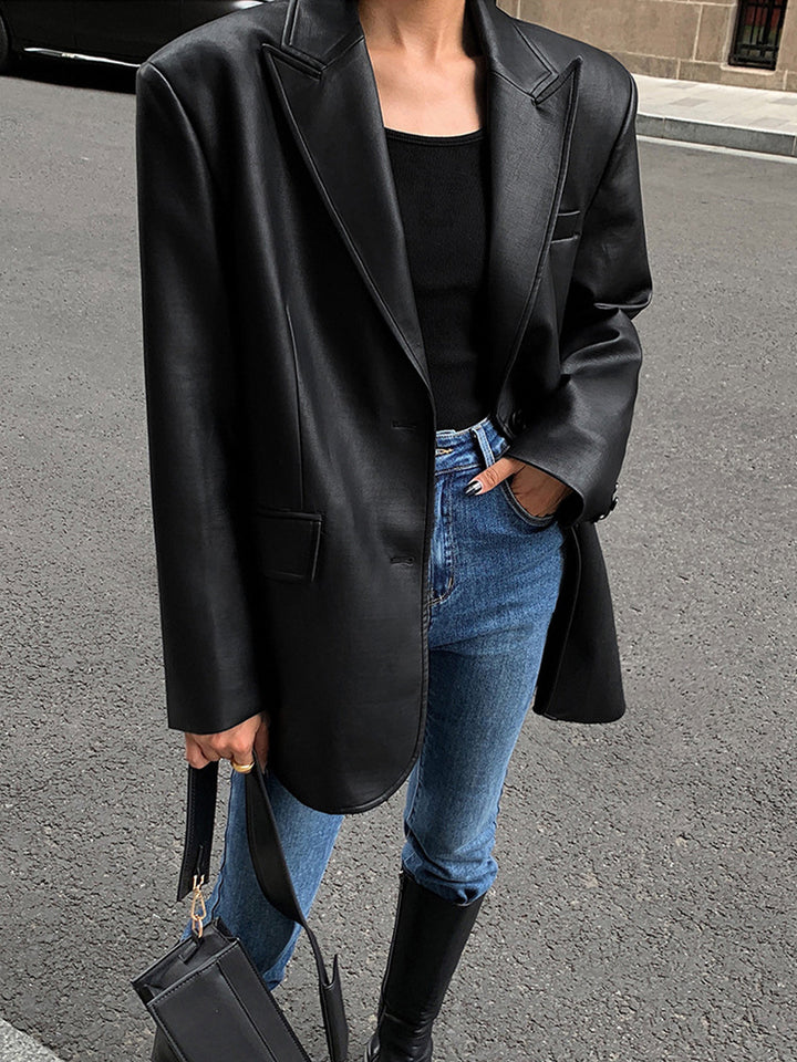 Blazer Noir Femme en PU avec Poches – Élégance et Confort pour un Style Chic 1