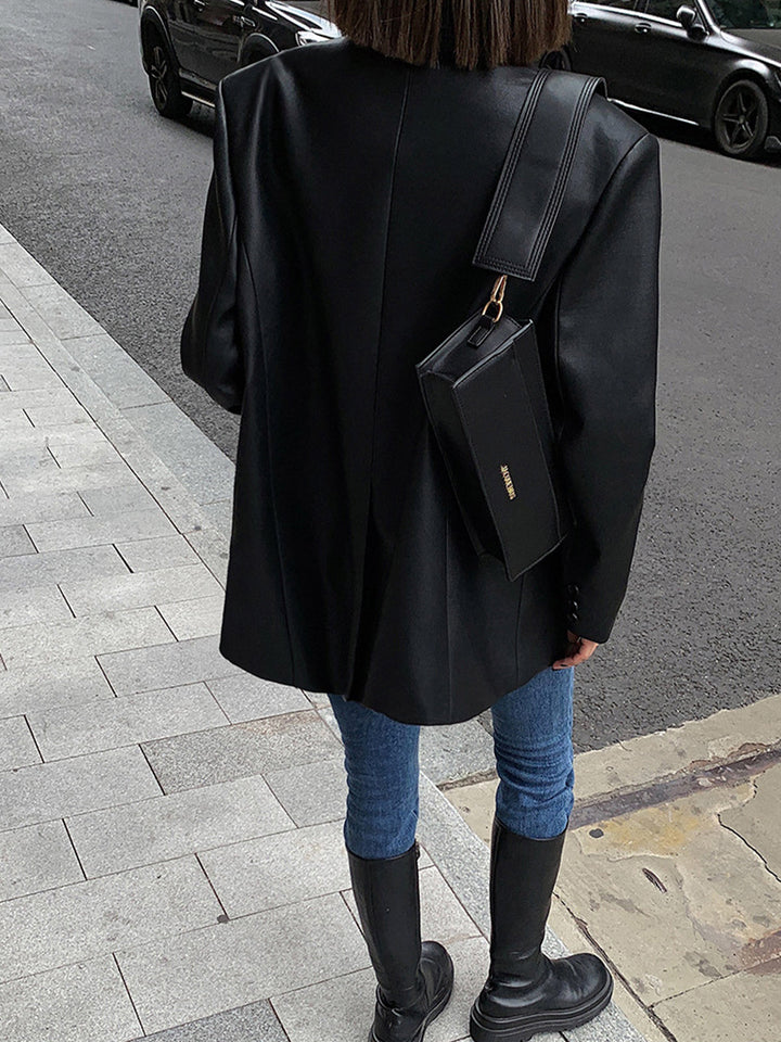 Blazer Noir Femme en PU avec Poches – Élégance et Confort pour un Style Chic 2