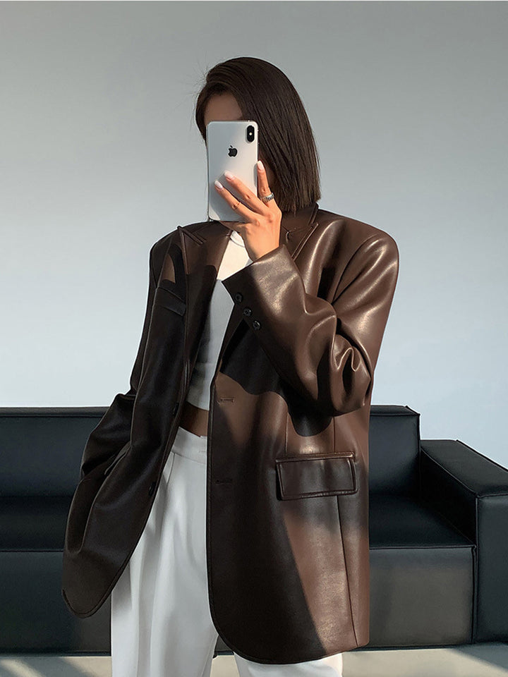 Blazer Noir Femme en PU avec Poches – Élégance et Confort pour un Style Chic 6