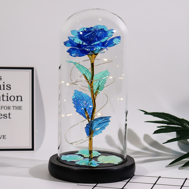 Rose Gift Preserved Flower LED Glass Dome Romantic Home Decor