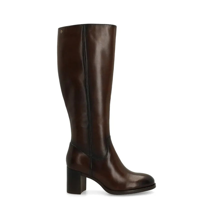Bottes Hiver Femme en Cuir Marron Foncé avec Talon Bloc Confortable – Élégantes et Pratiques pour Automne et Hiver 0
