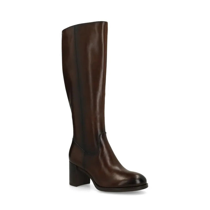 Bottes Hiver Femme en Cuir Marron Foncé avec Talon Bloc Confortable – Élégantes et Pratiques pour Automne et Hiver 2