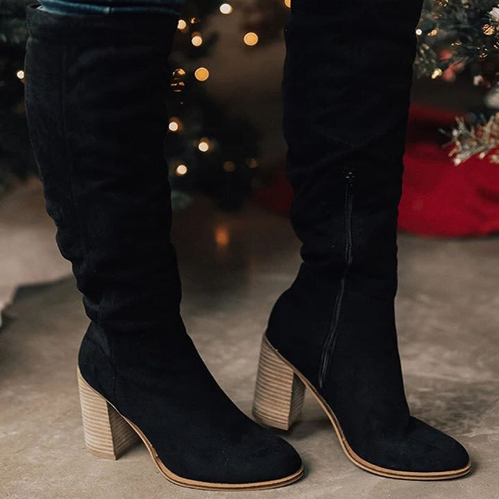 Bottes Hiver Femme en Daim Élégantes, Cuissardes Noires au Genou, Confort et Style pour Toutes Occasions 0