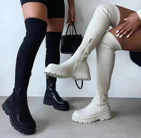 Bottes Hiver Femme en Tricot Extensible Noires – Élégantes et Confortables, Idéales pour Toutes Occasions 7